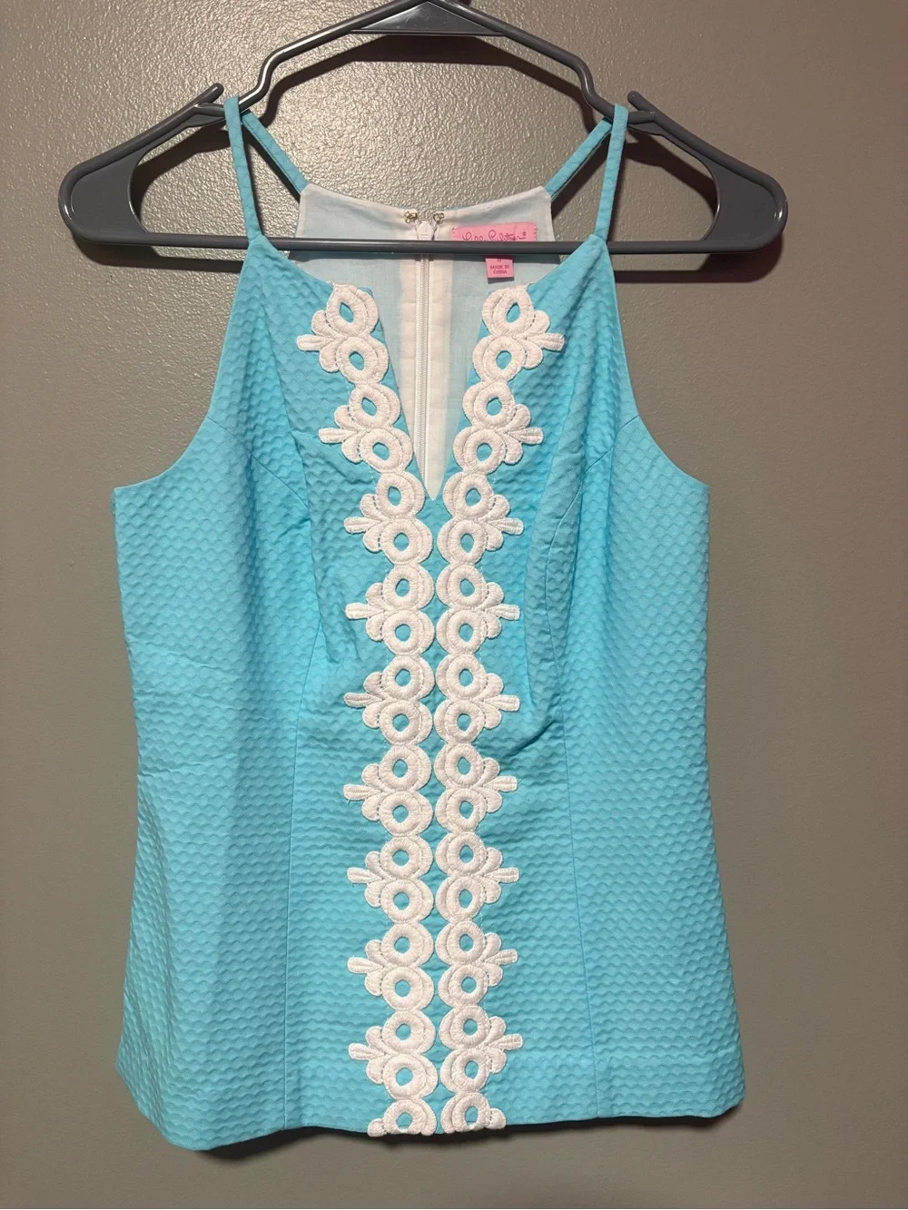 Lilly Pulitzer Aqua Textured Embroidered Sleeveless Top Size 0 - Picture 1 of 3